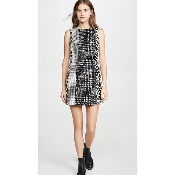 Alice + Olivia Dresses & Skirts - NWT Alice + Olivia Clyde in Black & White Patchwork A-line Mini Shift Dress 8